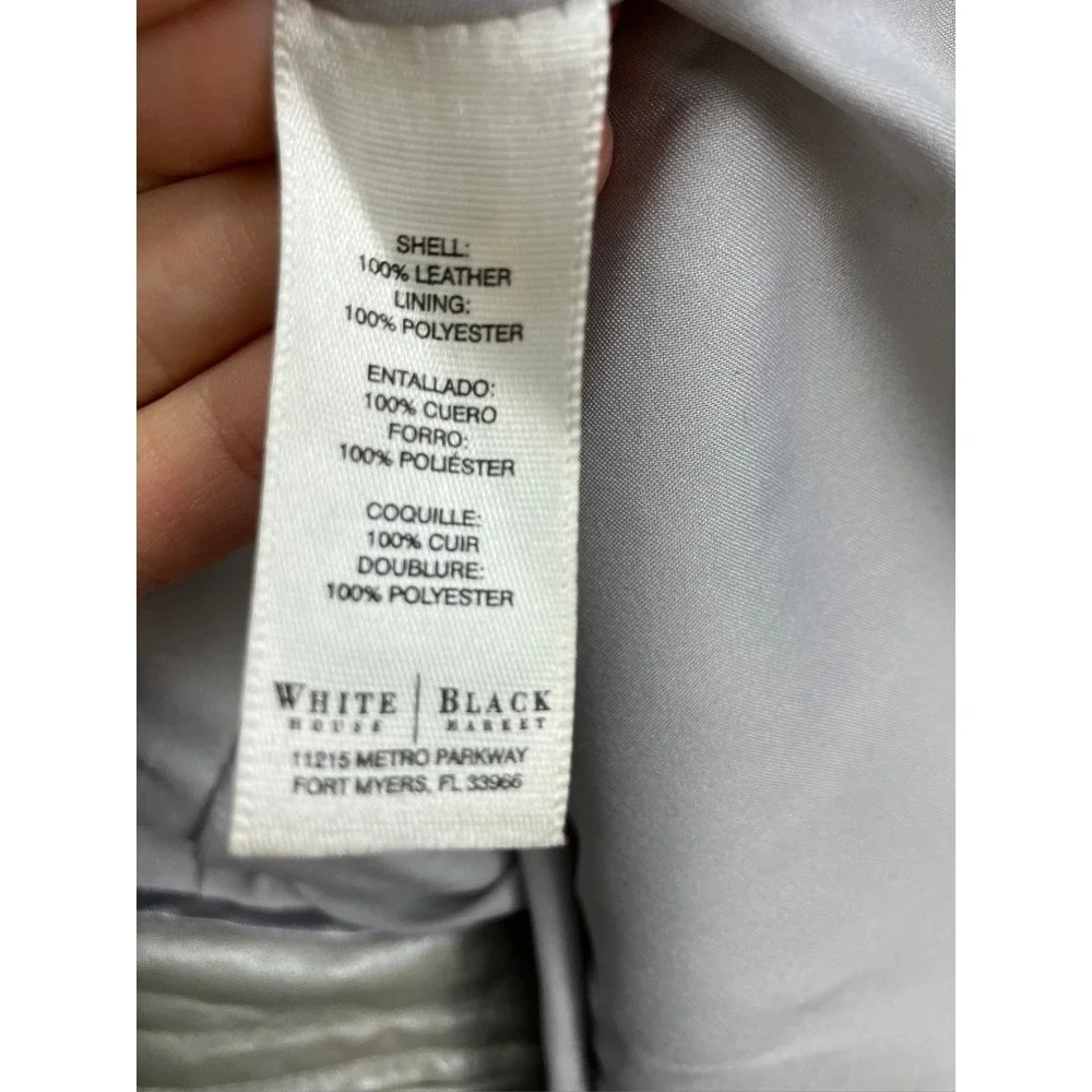 WHITE HOUSE BLACK MARKET Silver Grey Leather Moto Jacket Women's Size Medium Zip